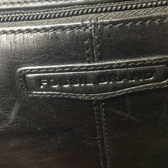 Fossil Brand black leather large satchel book bag - Picture 5 of 10